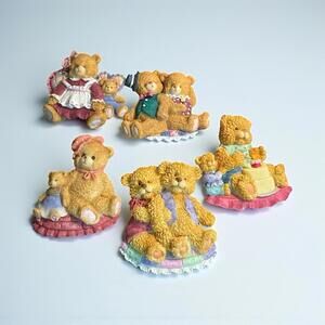 Vintage Refrigerator Magnets Teddy Bears Ceramic Pastels Set of 5
